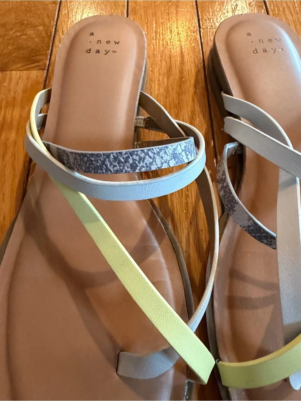 NWT A New Day Women's Sz 7.5 Pastel Strappy Sandals Light Blue & Pale Yellow